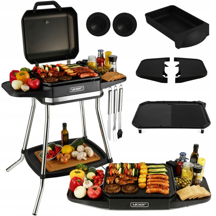 Yoer Grill elektryczny Ogrodowy Duży 5w1 Stojący Yoer 3050W +Pokrywa +TERMOMETR