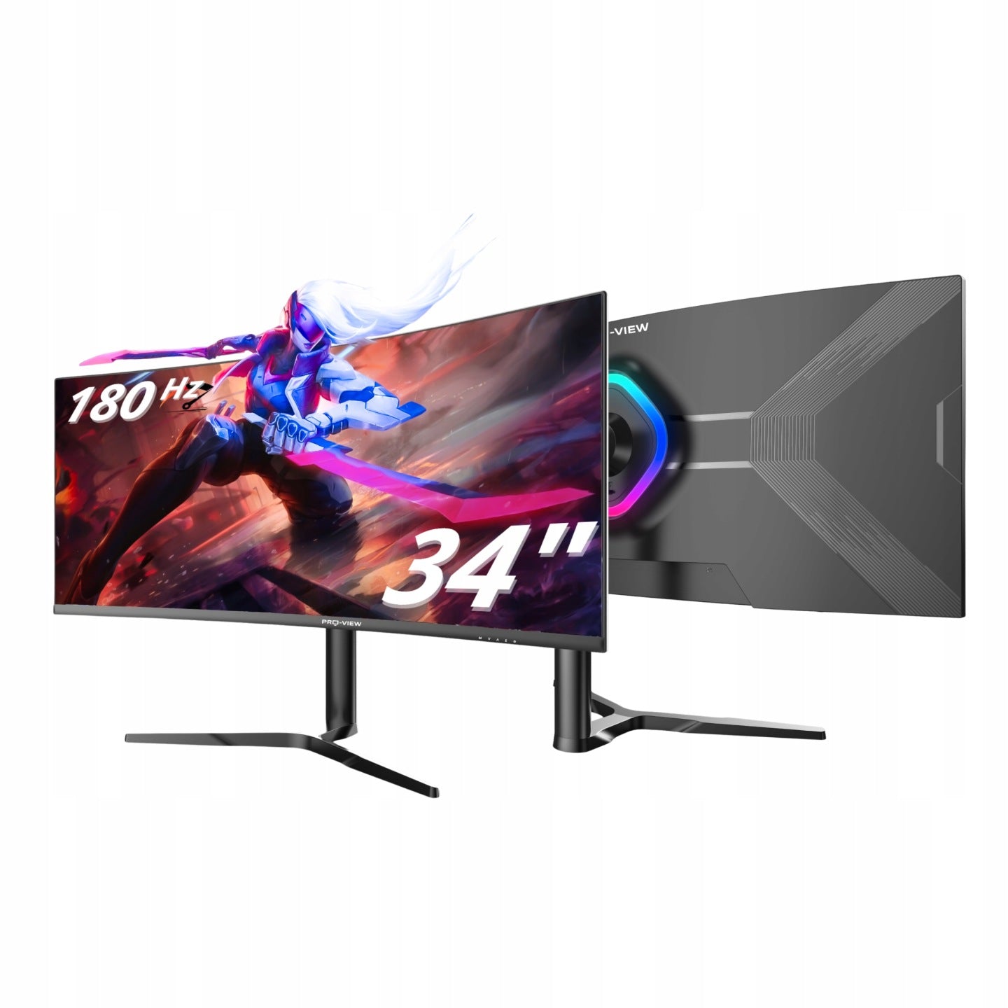 PRO-VIEW Monitor Gamingowy 34 Zakrzywiony UWQHD 180Hz 3440x1440 VA 1ms RGB 99%sRGB