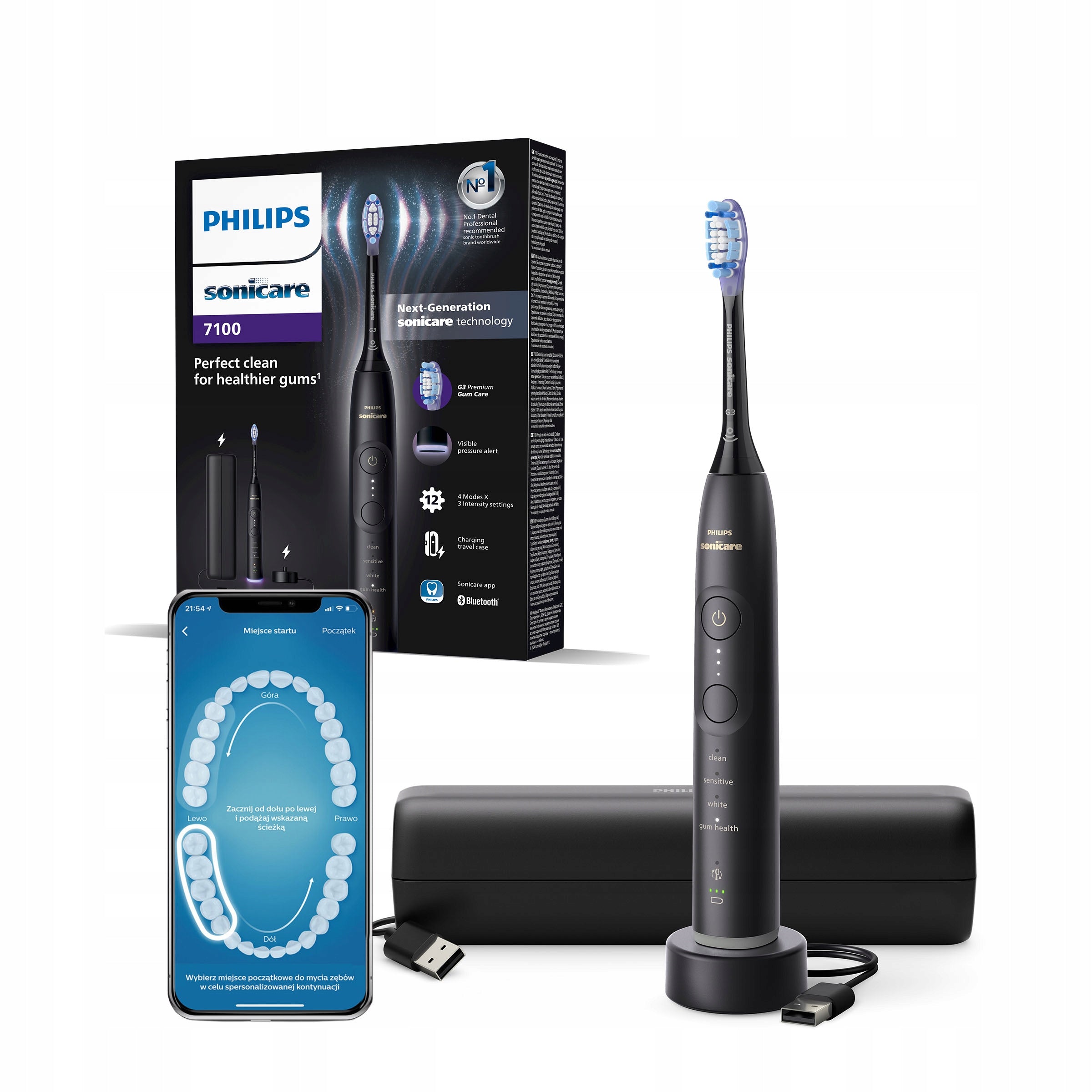 Szczoteczka soniczna Philips Sonicare HX7421/01 7100 aplikacja etui czarna(Szczoteczka soniczna Philips Sonicare HX7421/01 7100 aplikacja etui czarna)